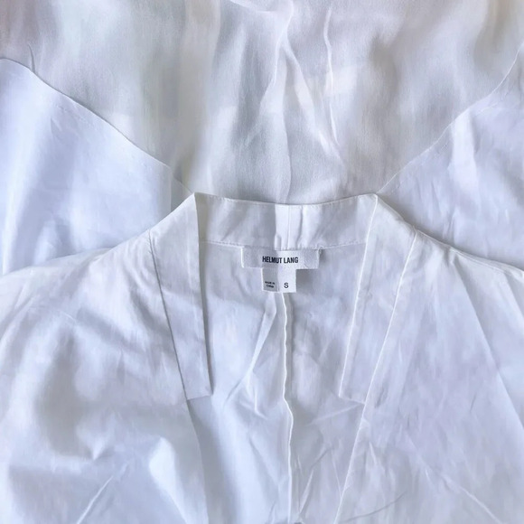 Helmut Lang Tunic Top Sheer Hem ivory White Lawn Cotton Silk Blouse Size S - Picture 4 of 5